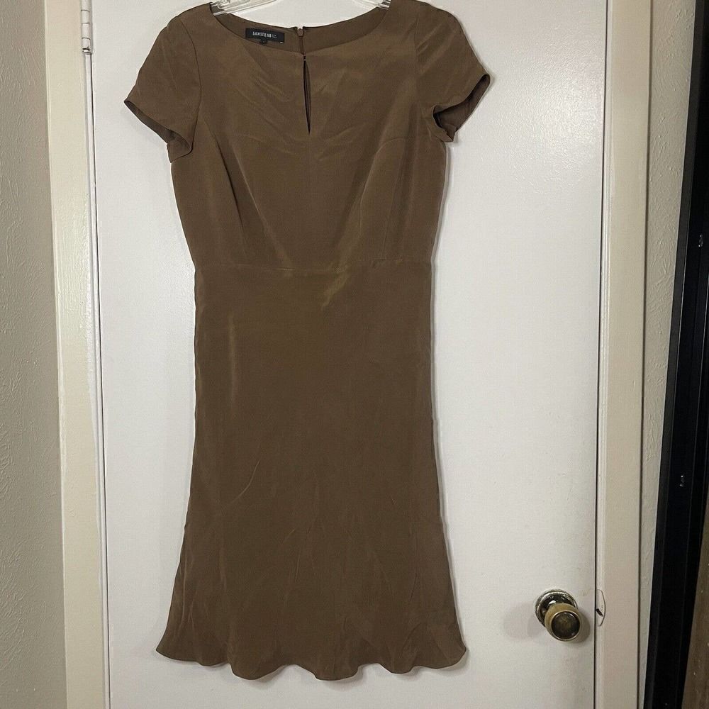 Lafayette 148 new york tan brown cap sleeve silk short dress size US 4